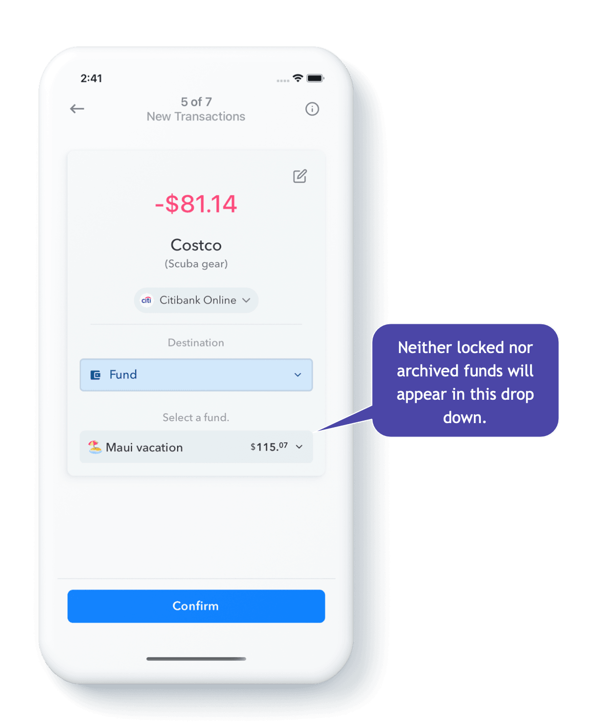 Funds on Safe-to-Spend Screen