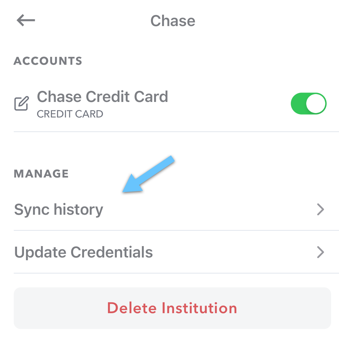 Sync history on the account page
