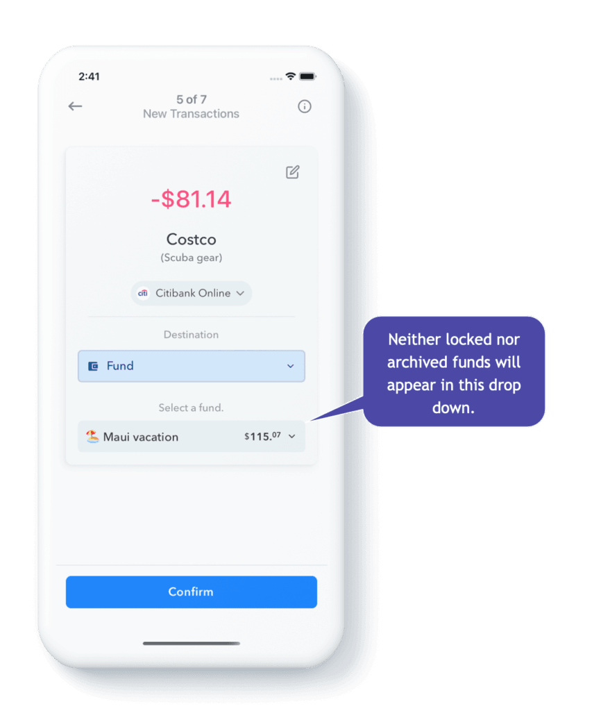 Funds on Safe-to-Spend Screen