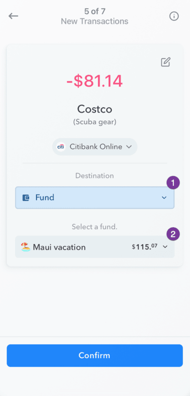Confirm fund transaction with steps