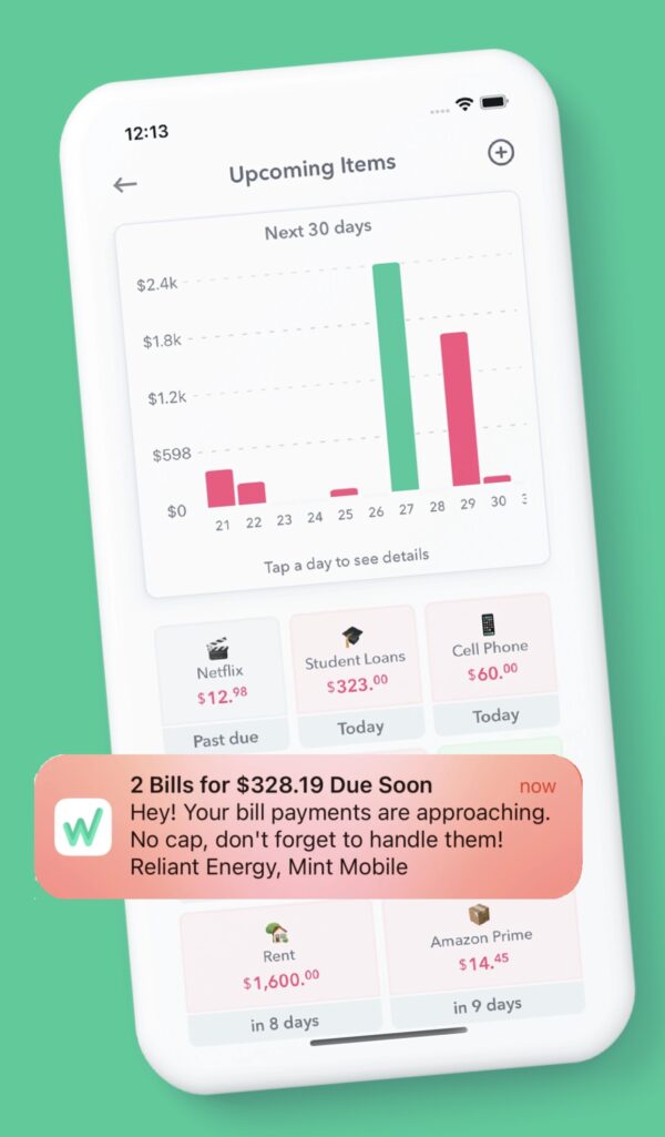 A reminder notification that a bill is due soon
