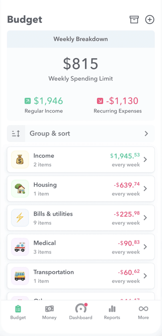 Setting up a shared budget in Weekly