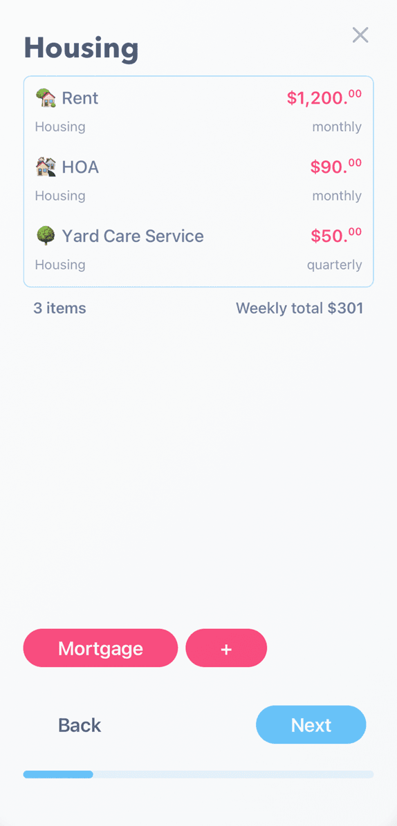 Add housing expense during onboarding