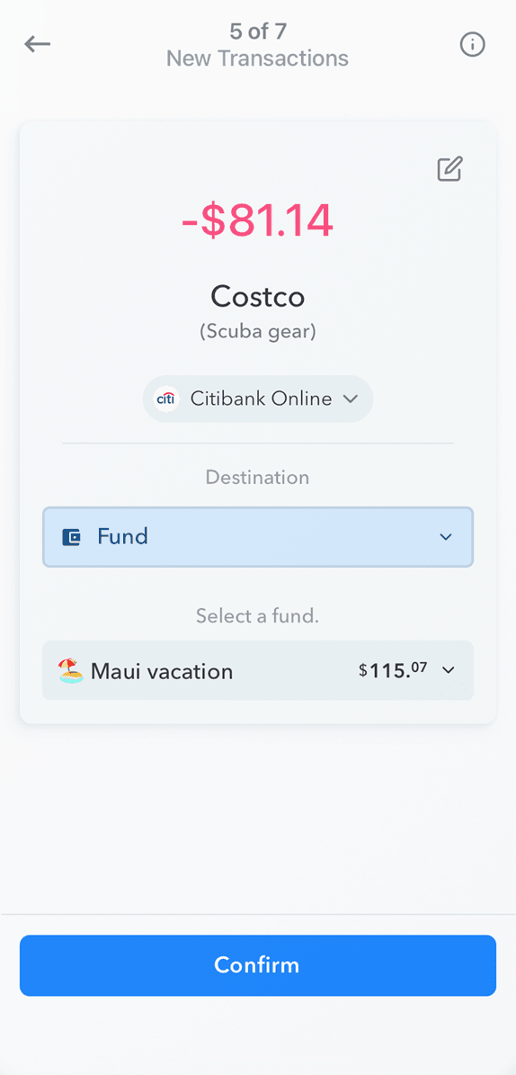 Confirming a transaction paid from a Fund
