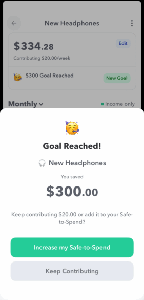 A savings goal reached in Weekly