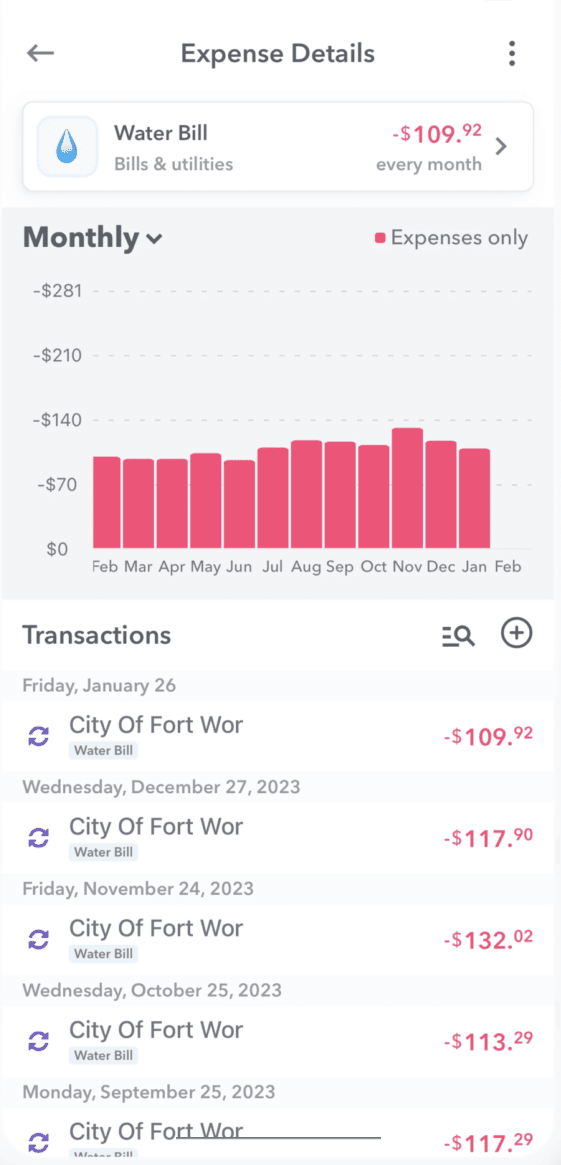 Track spending on utilities like water and power