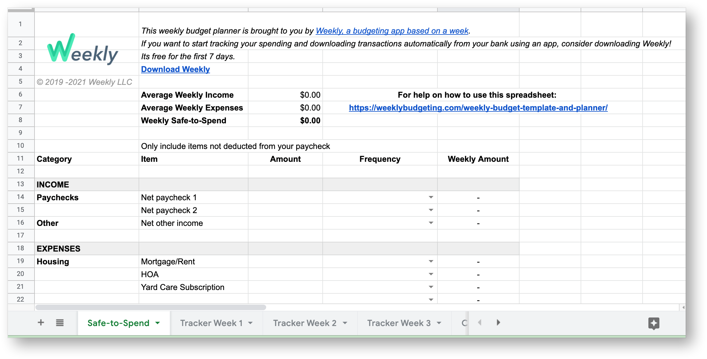 Weekly Budget Template - Free Download - Weekly